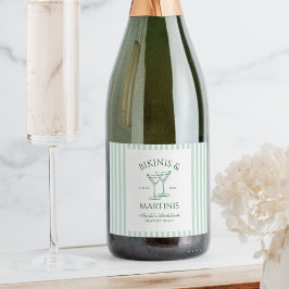 Bikini's & Martinis Groene Bachelorette Sparkling Wijnetiket