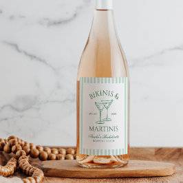 Bikini's & Martinis Groene Bachelorette Wijn Etiket