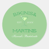 Bikini's & Martinis Groene Strand Bachelorette Par Ronde Sticker (Voorkant)