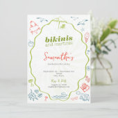 Bikinis & Martinis Hand Getekende Beach Bacheloret Kaart (Staand voorkant)
