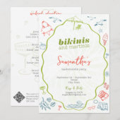 Bikinis & Martinis Hand Getekende Beach Bacheloret Kaart (Voorkant / Achterkant)