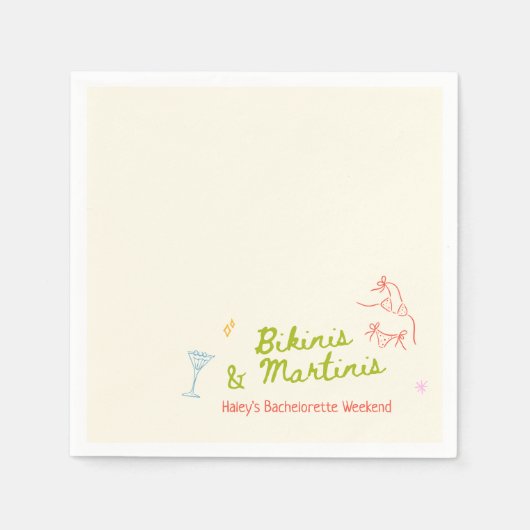 Bikini's & Martinis Hand getrokken Bachelorette Servet (Voorkant)