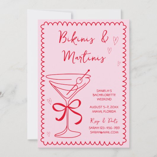 Bikini's & Martinis Hand getrokken Bachelorette We Kaart (Voorkant)