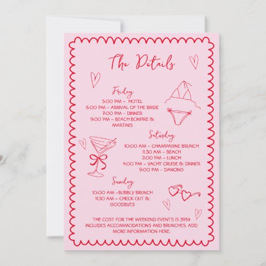 Bikini's & Martinis Hand getrokken Bachelorette We Kaart (Achterkant)