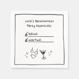 Bikini's & Martinis Handgeschreven vrijgezellenfee Servet