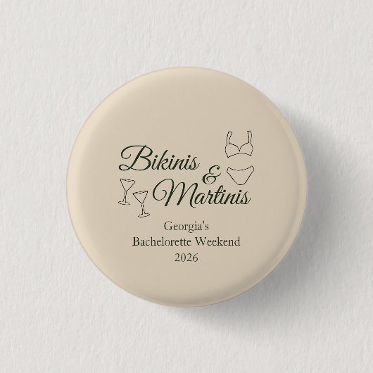 Bikinis & Martinis Meidenavakantie Ronde Button 3,2 Cm (Voorkant)