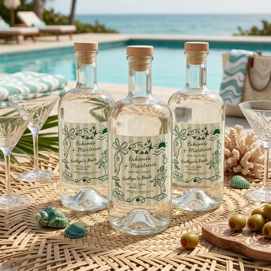 Bikinis & Martinis Strand Afscheidscadeau Verloofd Likeurfles Etiket