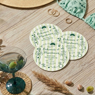 Bikinis & Martinis Strand Bruidsfeest Custom Ronde Kartonnen Onderzetter