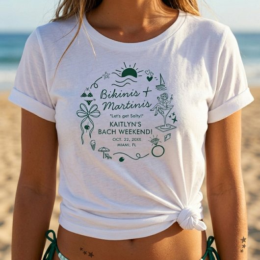 Bikinis & Martinis Strand Bruidsfeest Uitnodiging  T-shirt