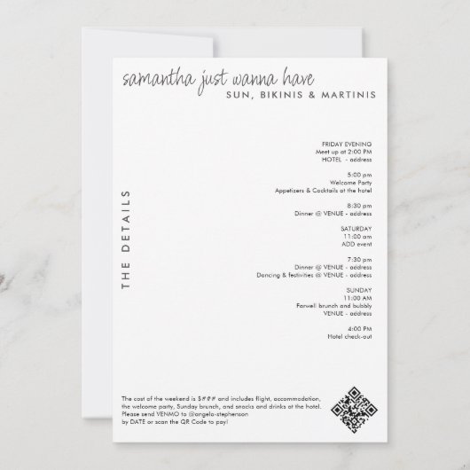 Bikini's & Martinis Tropical Beach Hen Bachelorett Kaart (Achterkant)