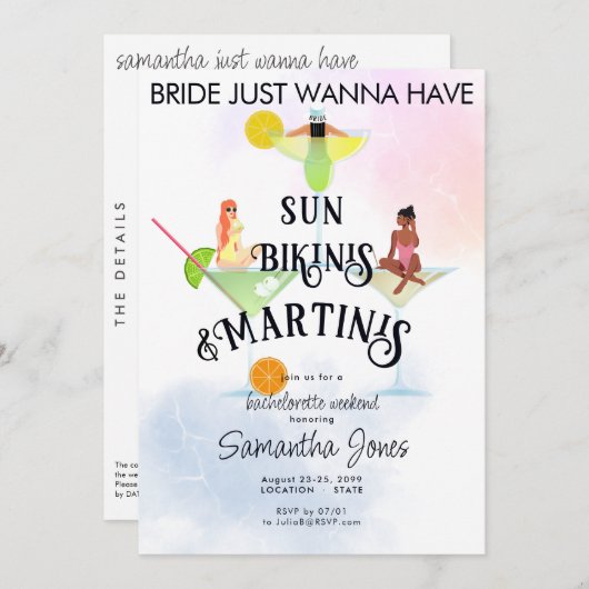 Bikini's & Martinis Tropical Beach Hen Bachelorett Kaart (Voorkant / Achterkant)