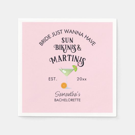 Bikinis & Martinis Tropisch Strand Hen Dochterfees Servet (Voorkant)