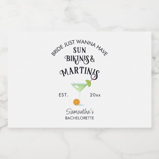Bikini's & Martinis Tropisch zwembad Hen Bachelore Likeurfles Etiket (Enkel label)