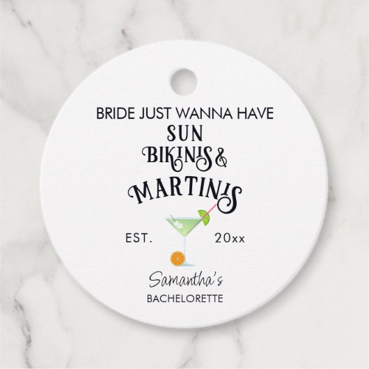 Bikinis & Martinis Tropisch Zwembad Hen Bacheloret Bedankjes Labels (Voorkant)