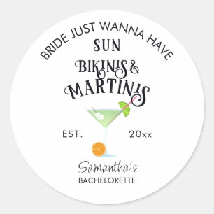 Bikinis & Martinis Tropisch Zwembad Hen Bacheloret Ronde Sticker