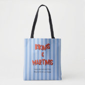 Bikinis Martinis Whimsical Dusty Blue Stripe Bach Tote Bag (Voorkant)