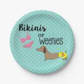 Bikini's of Weenies Gender Reveal Dachshund Party Papieren Bordje (Voorkant)