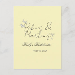 Bikins & Martinis bachelorette party yellow retro Briefkaart