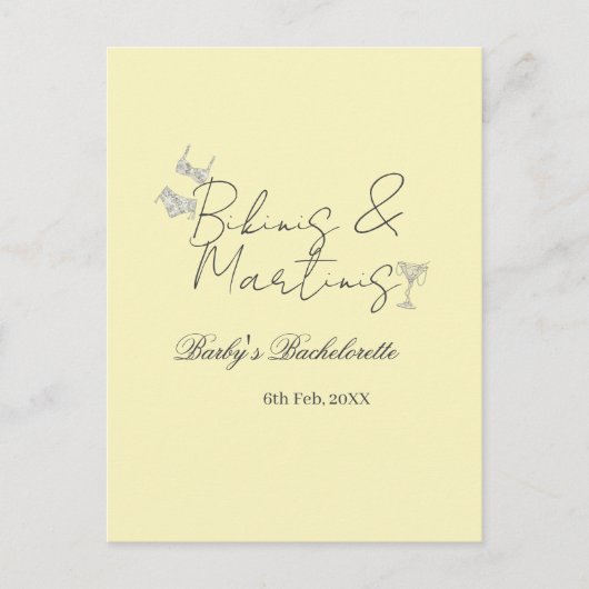 Bikins & Martinis bachelorette party yellow retro Briefkaart (Voorkant)