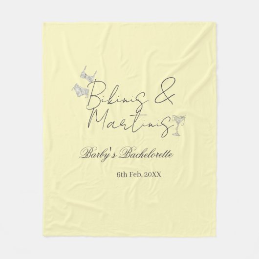 Bikins & Martinis bachelorette party yellow retro Fleece Deken (Voorkant)