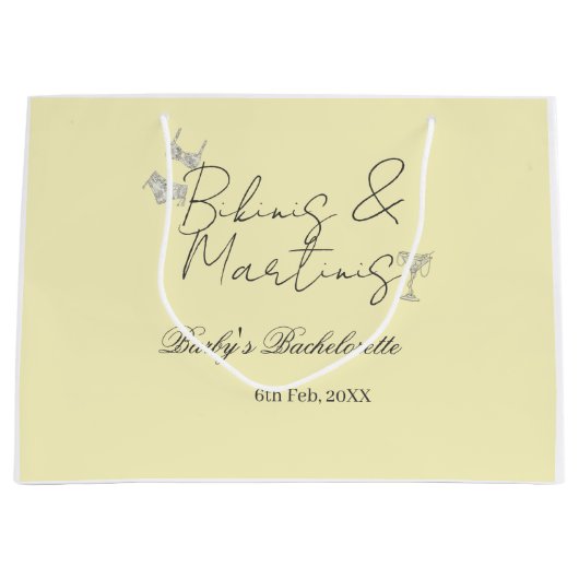 Bikins & Martinis bachelorette party yellow retro Groot Cadeauzakje (Voorkant)