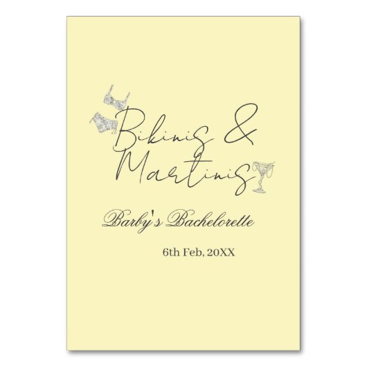Bikins & Martinis bachelorette party yellow retro Kaart (Voorkant)