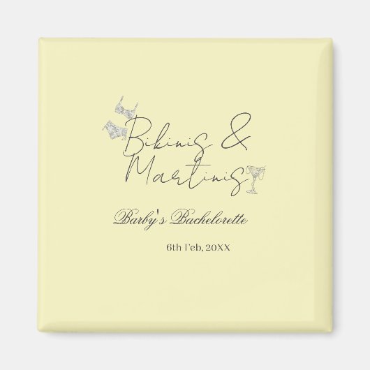 Bikins & Martinis bachelorette party yellow retro Magneet (Voorkant)