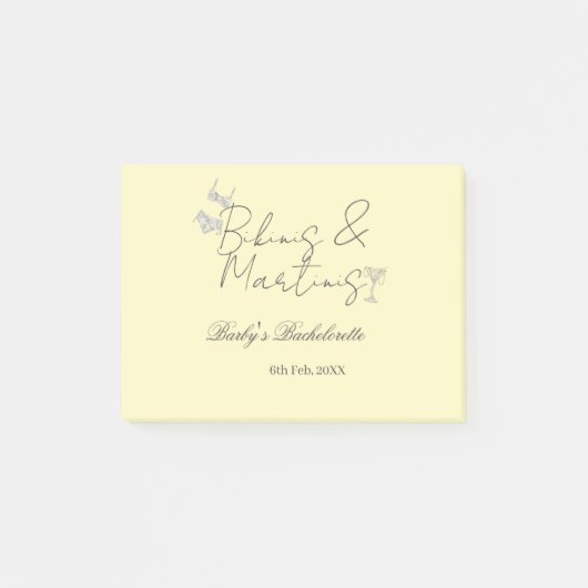 Bikins & Martinis bachelorette party yellow retro Post-it® Notes (Voorkant)