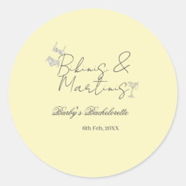 Bikins & Martinis bachelorette party yellow retro Ronde Sticker