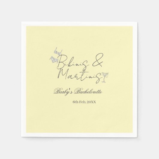 Bikins & Martinis bachelorette party yellow retro Servet (Voorkant)