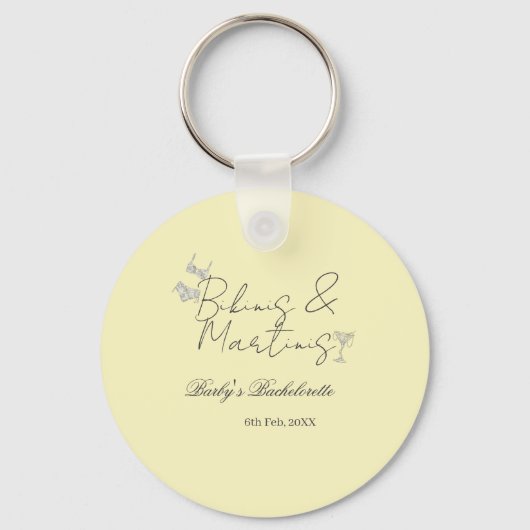 Bikins & Martinis bachelorette party yellow retro Sleutelhanger (Voorkant)