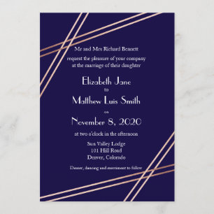 Bilateraal Roos Gold Stripes Wedding Invite Kaart