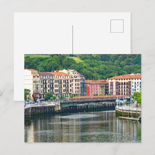 Bilbao. Cityscape met rivier. Briefkaart (Voorkant / Achterkant)