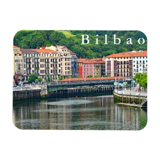 Bilbao. Cityscape met rivier. Magneet (Horizontaal)