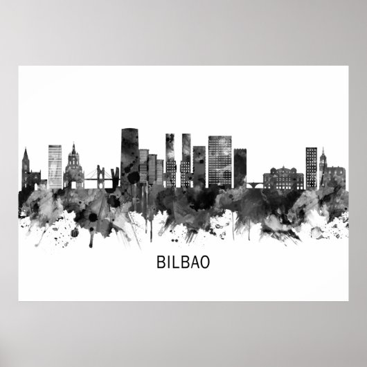 Bilbao Spain Skyline BW Poster (Voorkant)