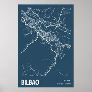Bilbao Spanje City Map Line Art Blue Print