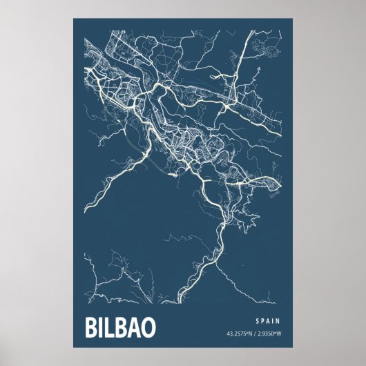 Bilbao Spanje City Map Line Art Blue Print (Voorkant)