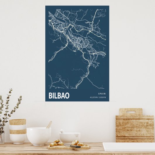 Bilbao Spanje City Map Line Art Blue Print (Keuken)