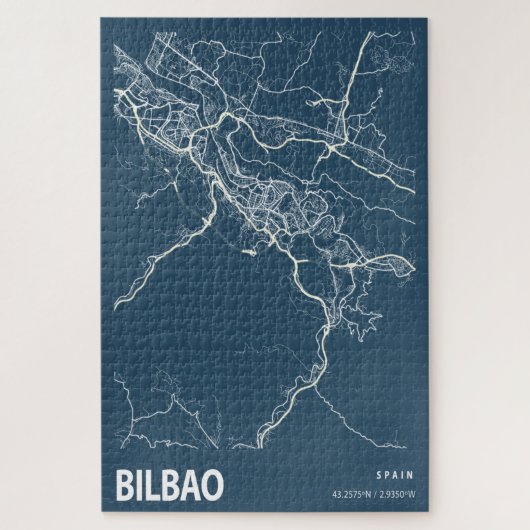 Bilbao Spanje City Map Line Art Blue Print Legpuzzel (Verticaal)