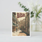Bilbao Spanje Kunst Vintage Reizen Illustratie Briefkaart (Staand voorkant)