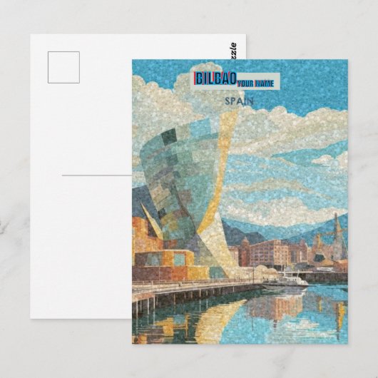 Bilbao Spanje Kunstdruk, Bilbao Art Illustrat Briefkaart (Voorkant / Achterkant)