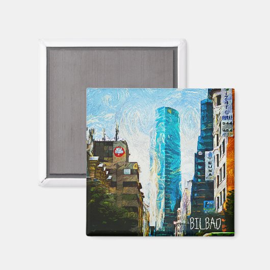 Bilbao Spanje Olieverf Illustratie Stad Magneet (Voorkant / Achterkant)