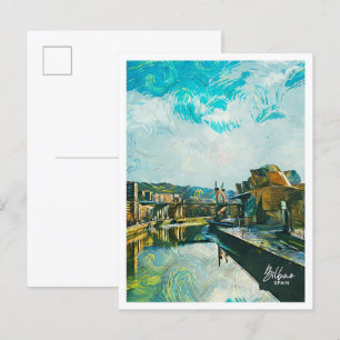 Bilbao Spanje Olieverf Stad Landschap Briefkaart