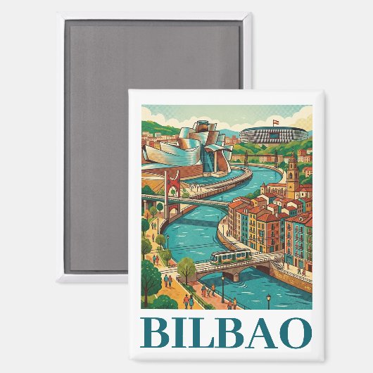 Bilbao Spanje Reizen - Kleurrijke Architectuur Magneet (Voorkant / Achterkant)