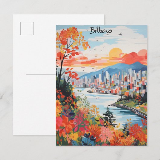 Bilbao Spanje Reizen Stad Schilderen Esthetisch Briefkaart (Voorkant / Achterkant)