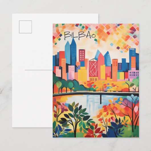 Bilbao Spanje Reizen Stad Schilderen Esthetisch Briefkaart (Voorkant / Achterkant)