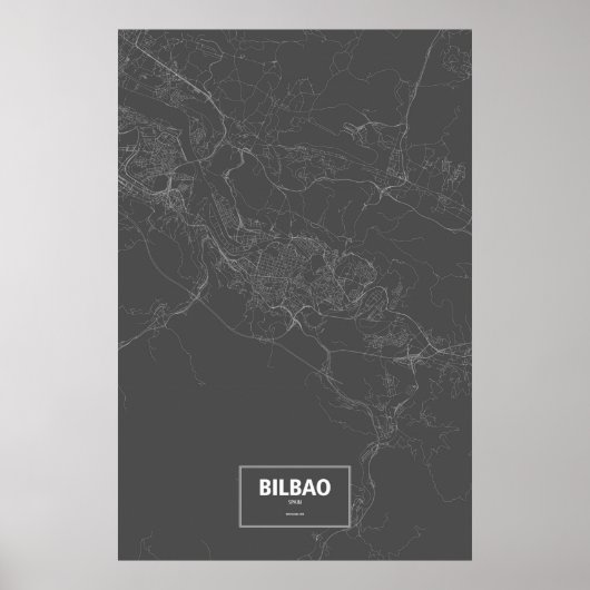 Bilbao, Spanje (wit op zwart) Poster (Voorkant)