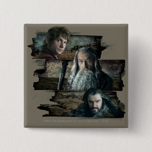 BILBO BAGGINS™, Gandalf, THORIN OAKENSHIELD™ Vierkante Button 5,1 Cm (Voorkant)