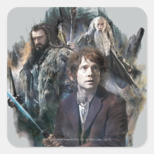 BILBO BAGGINS™, THORIN OAKENSHIELD™ & Gandalf Vierkante Sticker