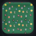 Biliaar Poolparty Game Night Papieren Bordje<br><div class="desc">Dit patroon bevat handgetekende poolballen 1-15,  effen en gestreept,  die de klassieke competitie oproepen.</div>